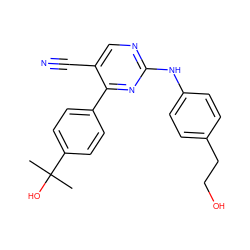 CC(C)(O)c1ccc(-c2nc(Nc3ccc(CCO)cc3)ncc2C#N)cc1 ZINC000028819661