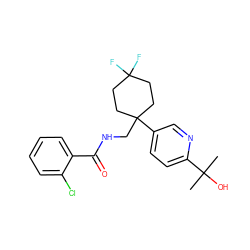 CC(C)(O)c1ccc(C2(CNC(=O)c3ccccc3Cl)CCC(F)(F)CC2)cn1 ZINC000217367823