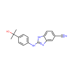 CC(C)(O)c1ccc(Nc2nc3cc(C#N)ccc3[nH]2)cc1 ZINC000084688074