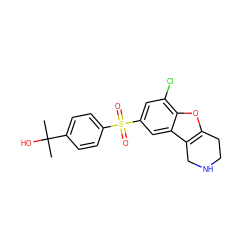 CC(C)(O)c1ccc(S(=O)(=O)c2cc(Cl)c3oc4c(c3c2)CNCC4)cc1 ZINC000147499682