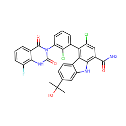 CC(C)(O)c1ccc2c(c1)[nH]c1c(C(N)=O)cc(Cl)c(-c3cccc(-n4c(=O)[nH]c5c(F)cccc5c4=O)c3Cl)c12 ZINC000222862048