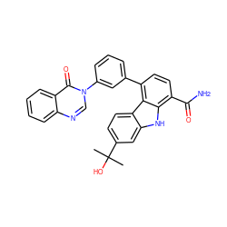 CC(C)(O)c1ccc2c(c1)[nH]c1c(C(N)=O)ccc(-c3cccc(-n4cnc5ccccc5c4=O)c3)c12 ZINC001772601981