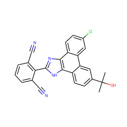 CC(C)(O)c1ccc2c(c1)c1cc(Cl)ccc1c1nc(-c3c(C#N)cccc3C#N)[nH]c21 ZINC000045318678