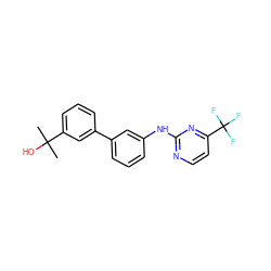 CC(C)(O)c1cccc(-c2cccc(Nc3nccc(C(F)(F)F)n3)c2)c1 ZINC001772621568