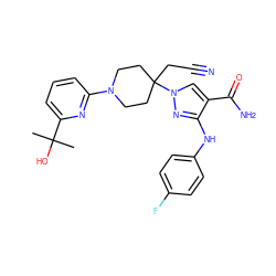 CC(C)(O)c1cccc(N2CCC(CC#N)(n3cc(C(N)=O)c(Nc4ccc(F)cc4)n3)CC2)n1 ZINC000205023110