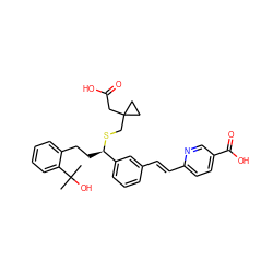 CC(C)(O)c1ccccc1CC[C@@H](SCC1(CC(=O)O)CC1)c1cccc(/C=C/c2ccc(C(=O)O)cn2)c1 ZINC000027523031