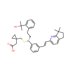 CC(C)(O)c1ccccc1CC[C@@H](SCC1(CC(=O)O)CC1)c1cccc(/C=C/c2ccc3c(n2)C(C)(C)CC3)c1 ZINC000027523423