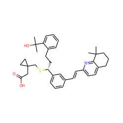 CC(C)(O)c1ccccc1CC[C@@H](SCC1(CC(=O)O)CC1)c1cccc(/C=C/c2ccc3c(n2)C(C)(C)CCC3)c1 ZINC000027523889