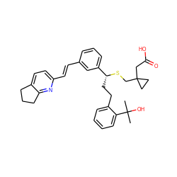 CC(C)(O)c1ccccc1CC[C@@H](SCC1(CC(=O)O)CC1)c1cccc(/C=C/c2ccc3c(n2)CCC3)c1 ZINC000027523946