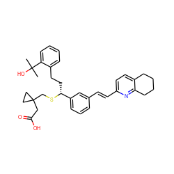 CC(C)(O)c1ccccc1CC[C@@H](SCC1(CC(=O)O)CC1)c1cccc(/C=C/c2ccc3c(n2)CCCC3)c1 ZINC000003950734