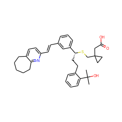 CC(C)(O)c1ccccc1CC[C@@H](SCC1(CC(=O)O)CC1)c1cccc(/C=C/c2ccc3c(n2)CCCCC3)c1 ZINC000027521311