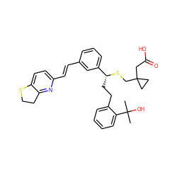 CC(C)(O)c1ccccc1CC[C@@H](SCC1(CC(=O)O)CC1)c1cccc(/C=C/c2ccc3c(n2)CCS3)c1 ZINC000027522555