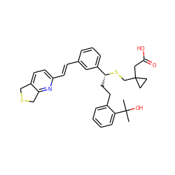 CC(C)(O)c1ccccc1CC[C@@H](SCC1(CC(=O)O)CC1)c1cccc(/C=C/c2ccc3c(n2)CSC3)c1 ZINC000027522456