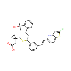 CC(C)(O)c1ccccc1CC[C@@H](SCC1(CC(=O)O)CC1)c1cccc(/C=C/c2ccc3sc(Cl)cc3n2)c1 ZINC000003916941