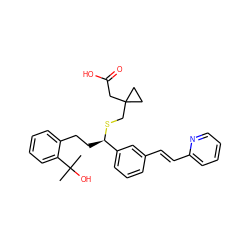 CC(C)(O)c1ccccc1CC[C@@H](SCC1(CC(=O)O)CC1)c1cccc(/C=C/c2ccccn2)c1 ZINC000027521140