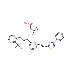 CC(C)(O)c1ccccc1CC[C@@H](SCC1(CC(=O)O)CC1)c1cccc(/C=C/c2nc(-c3ccccc3)cs2)c1 ZINC000029389450