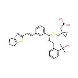 CC(C)(O)c1ccccc1CC[C@@H](SCC1(CC(=O)O)CC1)c1cccc(/C=C/c2nc3c(s2)CCC3)c1 ZINC000029390105