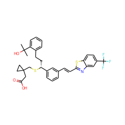 CC(C)(O)c1ccccc1CC[C@@H](SCC1(CC(=O)O)CC1)c1cccc(/C=C/c2nc3cc(C(F)(F)F)ccc3s2)c1 ZINC000029344307