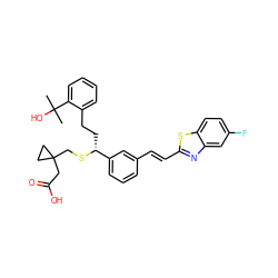 CC(C)(O)c1ccccc1CC[C@@H](SCC1(CC(=O)O)CC1)c1cccc(/C=C/c2nc3cc(F)ccc3s2)c1 ZINC000003946070