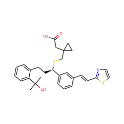 CC(C)(O)c1ccccc1CC[C@@H](SCC1(CC(=O)O)CC1)c1cccc(/C=C/c2nccs2)c1 ZINC000029393326