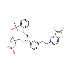 CC(C)(O)c1ccccc1CC[C@@H](SCC1(CC(=O)O)CC1)c1cccc(CCc2ccc3sc(Cl)c(Cl)c3n2)c1 ZINC000026571324