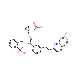 CC(C)(O)c1ccccc1CS[C@@H](CCC1(CC(=O)O)CC1)c1cccc(CCc2ccc3ccc(Cl)cc3n2)c1 ZINC000036268348