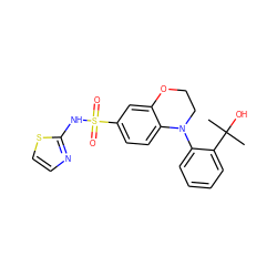 CC(C)(O)c1ccccc1N1CCOc2cc(S(=O)(=O)Nc3nccs3)ccc21 ZINC000220228478