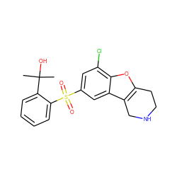 CC(C)(O)c1ccccc1S(=O)(=O)c1cc(Cl)c2oc3c(c2c1)CNCC3 ZINC000147522022