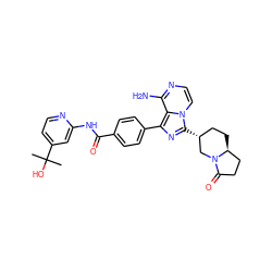 CC(C)(O)c1ccnc(NC(=O)c2ccc(-c3nc([C@@H]4CC[C@H]5CCC(=O)N5C4)n4ccnc(N)c34)cc2)c1 ZINC000145526007