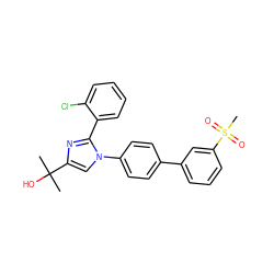 CC(C)(O)c1cn(-c2ccc(-c3cccc(S(C)(=O)=O)c3)cc2)c(-c2ccccc2Cl)n1 ZINC000148324078