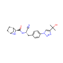 CC(C)(O)c1cn(-c2ccc(C[C@@H](C#N)NC(=O)[C@H]3N[C@@H]4CC[C@H]3C4)cc2)nn1 ZINC000261093197