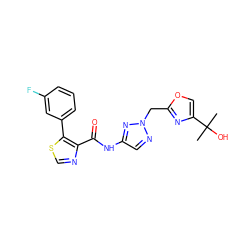 CC(C)(O)c1coc(Cn2ncc(NC(=O)c3ncsc3-c3cccc(F)c3)n2)n1 ZINC000200100771