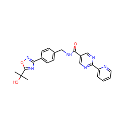 CC(C)(O)c1nc(-c2ccc(CNC(=O)c3cnc(-c4ccccn4)nc3)cc2)no1 ZINC000299851070