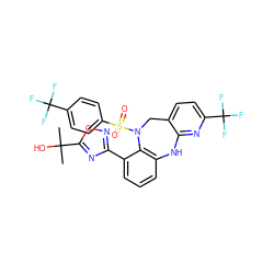 CC(C)(O)c1nc(-c2cccc3c2N(S(=O)(=O)c2ccc(C(F)(F)F)cc2)Cc2ccc(C(F)(F)F)nc2N3)no1 ZINC000043196362