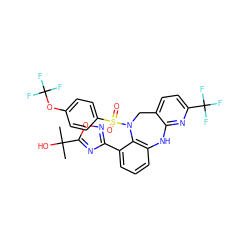 CC(C)(O)c1nc(-c2cccc3c2N(S(=O)(=O)c2ccc(OC(F)(F)F)cc2)Cc2ccc(C(F)(F)F)nc2N3)no1 ZINC000043196363