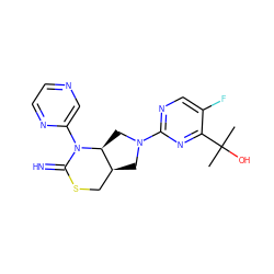 CC(C)(O)c1nc(N2C[C@H]3CSC(=N)N(c4cnccn4)[C@H]3C2)ncc1F ZINC001772653628