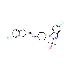 CC(C)(O)c1nc2cc(Cl)ccc2n1[C@H]1CC[C@@H](NC[C@@H]2Cc3ccc(Cl)cc3C2)CC1 ZINC000299845239