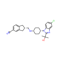 CC(C)(O)c1nc2cc(Cl)ccc2n1[C@H]1CC[C@@H](NC[C@H]2Cc3ccc(C#N)cc3C2)CC1 ZINC000299845177