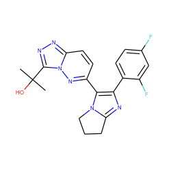 CC(C)(O)c1nnc2ccc(-c3c(-c4ccc(F)cc4F)nc4n3CCC4)nn12 ZINC000063539513