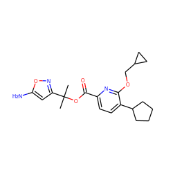 CC(C)(OC(=O)c1ccc(C2CCCC2)c(OCC2CC2)n1)c1cc(N)on1 ZINC000473166100