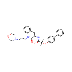 CC(C)(Oc1ccc(-c2ccccc2)cc1)C(=O)N[C@H](Cc1ccccc1)C(=O)NCCCN1CCOCC1 ZINC000028330680