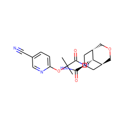 CC(C)(Oc1ccc(C#N)cn1)C(=O)N[C@H]1[C@H]2COC[C@H]1C[C@H](C(N)=O)C2 ZINC000261161145