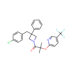 CC(C)(Oc1ccc(C(F)(F)F)cn1)C(=O)N1CC(Cc2ccc(Cl)cc2)(c2ccccc2)C1 ZINC000058487749