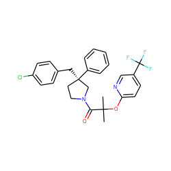 CC(C)(Oc1ccc(C(F)(F)F)cn1)C(=O)N1CC[C@@](Cc2ccc(Cl)cc2)(c2ccccc2)C1 ZINC000058487806