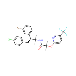 CC(C)(Oc1ccc(C(F)(F)F)cn1)C(=O)NC(C)(C)[C@@H](Cc1ccc(Cl)cc1)c1cccc(Br)c1 ZINC000058631712