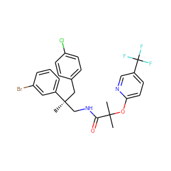 CC(C)(Oc1ccc(C(F)(F)F)cn1)C(=O)NC[C@](C)(Cc1ccc(Cl)cc1)c1cccc(Br)c1 ZINC000058493873