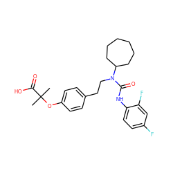 CC(C)(Oc1ccc(CCN(C(=O)Nc2ccc(F)cc2F)C2CCCCCC2)cc1)C(=O)O ZINC000012358141