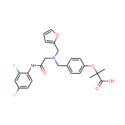 CC(C)(Oc1ccc(CN(CC(=O)Nc2ccc(F)cc2F)Cc2ccco2)cc1)C(=O)O ZINC000049045684