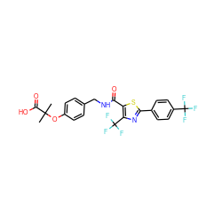 CC(C)(Oc1ccc(CNC(=O)c2sc(-c3ccc(C(F)(F)F)cc3)nc2C(F)(F)F)cc1)C(=O)O ZINC000036757876