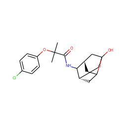 CC(C)(Oc1ccc(Cl)cc1)C(=O)NC1[C@H]2CC3C[C@H]1CC(O)(C2)O3 ZINC000101095658